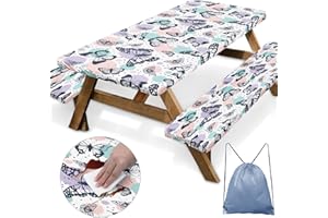 Britown Picnic Table Cover with Bench Covers Elastic Edges, Butterflies Fitted Table Cover, Outdoor Patio Camping Essentials 72 Inch 3PCS, Waterproof Camping Fitted Tablecloth with Drawstring Bag