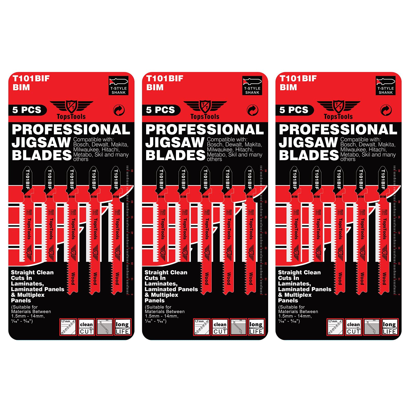 15 x TopsTools T101BIF Laminate Cutting Jigsaw Blades