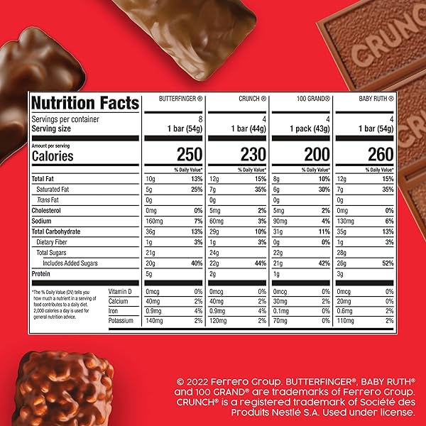 BUTTERFINGER, CRUNCH, BABY RUTH AND 100 GRAND, BULK 28 PACK, ASSORTED FULL SIZE CHOCOLATE CANDY BARS, STOCKING STUFFERS, 48 OZ