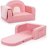 Foryoomi Kids Couch, 2-in-1 Soft Toddler Couch Fold Out with Blanket, Comfy Toddler Chair, Convertible Sofa, Gifts for Kids Girl Boys, Medium Pink Rainbow