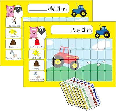 kids2learn Potty Training Reward Chart Twin Pack with 270 Tractor Star Stickers