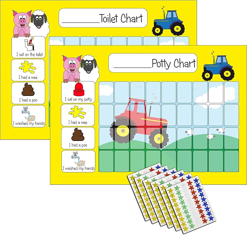 kids2learn Potty Training Reward Chart Twin Pack with 270 Tractor Star Stickers