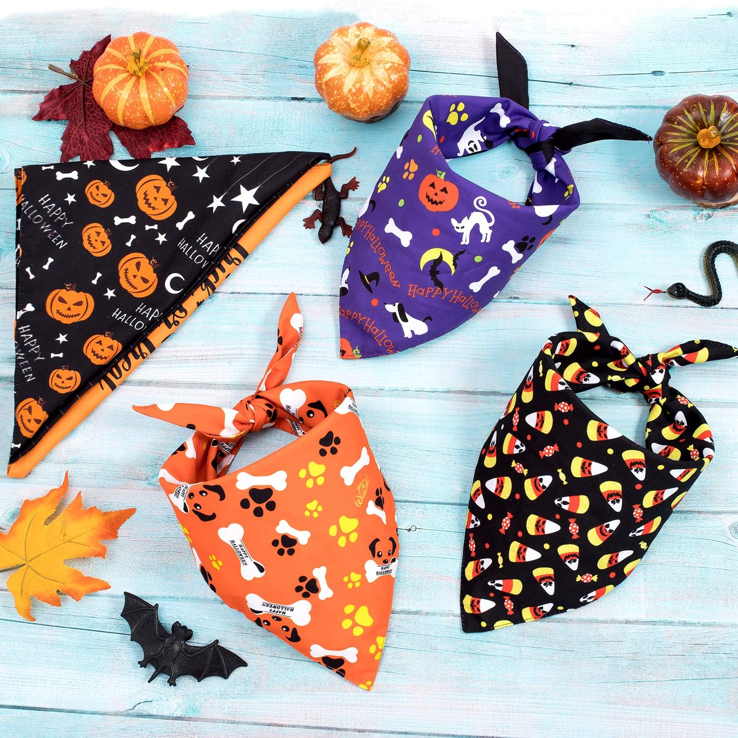 Whaline 5 Pack Halloween Dog Bandanas, Triangle Pet Scarfs Washable Pet Neckerchief Dog Bibs, Pumpkin, Ghost, Candy Corn and Bones Pet Bandanas : Pet Supplies