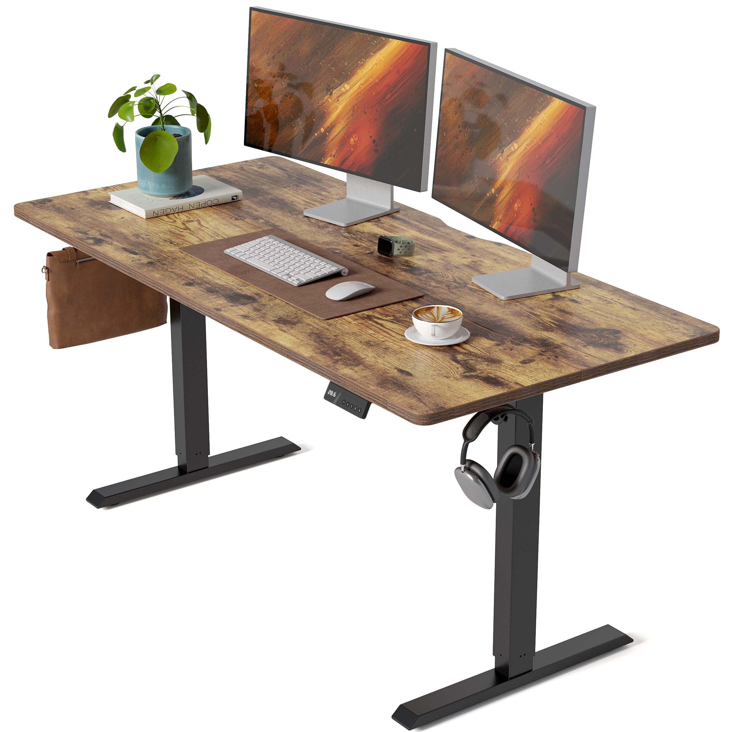 CubiCubi 63 x 28 Large Standing Desk, Height Adjustable Electric Computer Desk, 28" Deep Desktop, Sit Stand up Home Office Workstations with 4 Preset Heights, Rustic Brown Image