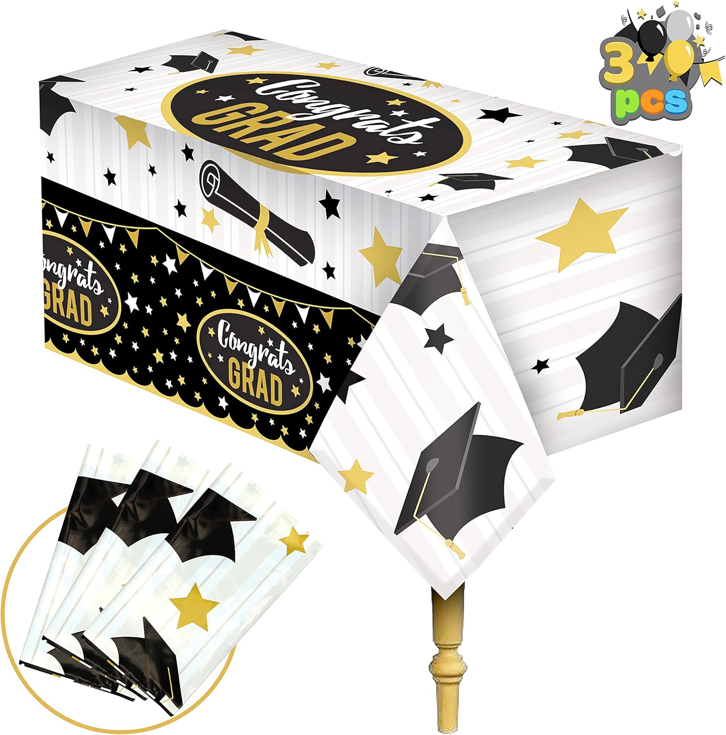 JOYIN 3 Pack Graduation Party Supplies Tablecovers 54"x108" Graduation Party Decoration, Plastic Graduation Tablecloths: Toys & Games