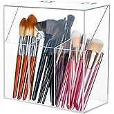 LOHRYVIO Acrylic Makeup Brush Holder with Lid - Clear Cosmetic Makeup Brush Organizer and Storage Box with Cover for Vanity - Large Capacity 3-Slots Container for Brushes (Clear)
