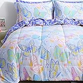 Viviland Kids Twin Bedding Sets for Girls, Soft Twin Comforter Set with Sheets, 5 Pieces Microfiber Bed in a Bag, Colorful Butterfly