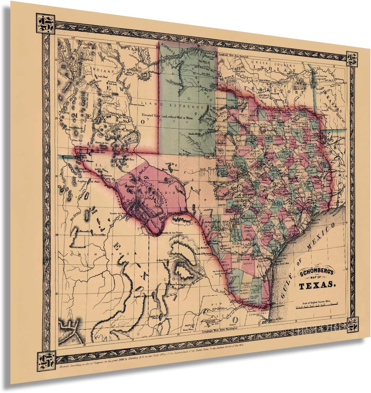 Historix Vintage 1866 Texas Map Poster - 24 x 30 Inch Vintage Texas Map - Texas Map Wall Art - Old Texas Map - Historic Texas Map - Vintage Map of Texas - Old Map of Texas (2 Sizes)