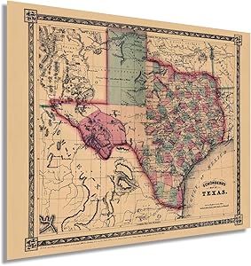 Historix Vintage 1866 Texas Map Poster - 24 x 30 Inch Vintage Texas Map - Texas Map Wall Art - Old Texas Map - Historic Texas Map - Vintage Map of Texas - Old Map of Texas (2 Sizes)