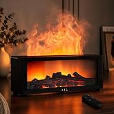 Fireplace Humidifier Flame Diffuser for Essential Oils Air Aromatherapy | Real Flame Fireplace Humidifier, 7-Color Ambient LED, Ultra-Quiet Ultrasonic Diffuser, Gift for Home Bedroom Office Decor