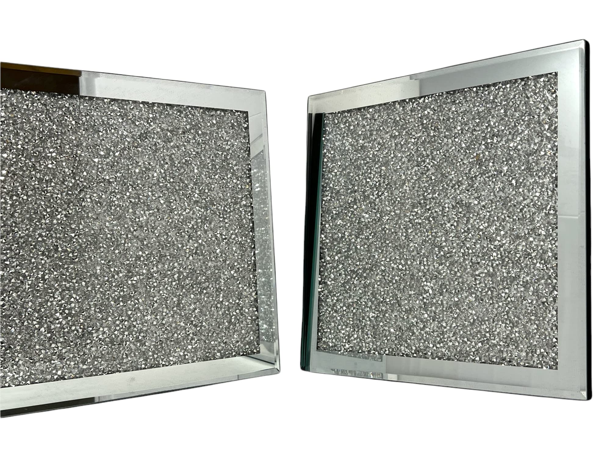 CRYSTAL CROWN® Silver Crystal Crushed Diamond Filled Placemats Rectangular Glass Crushed Plate Mirrored - Home Décor - Eye Catching Kitchen Display/Placemats for Dining Table/ - Ideal to Gift