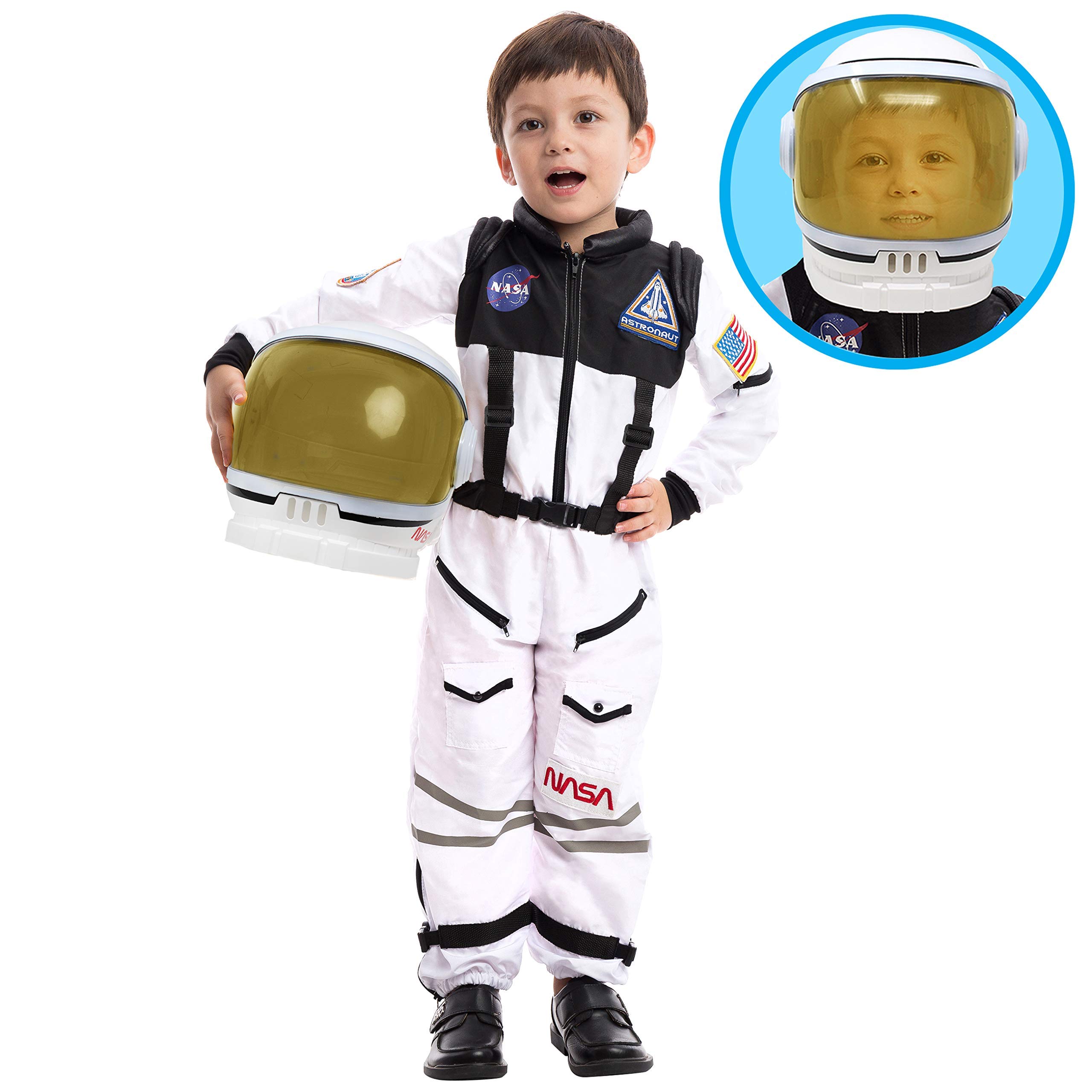 Spooktacular Creations Astronaut Pilot Costume Kit with Helmet Mobile Visor for Children, Boys, Girls, Children Space Roleplay Dress up, Schoolroom, Halloween Favors (White, Small) โ image 1
