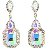 BriLove Women's Wedding Bridal Crystal Emerald Cut Infinity Figure 8 Chandelier Dangle Earrings