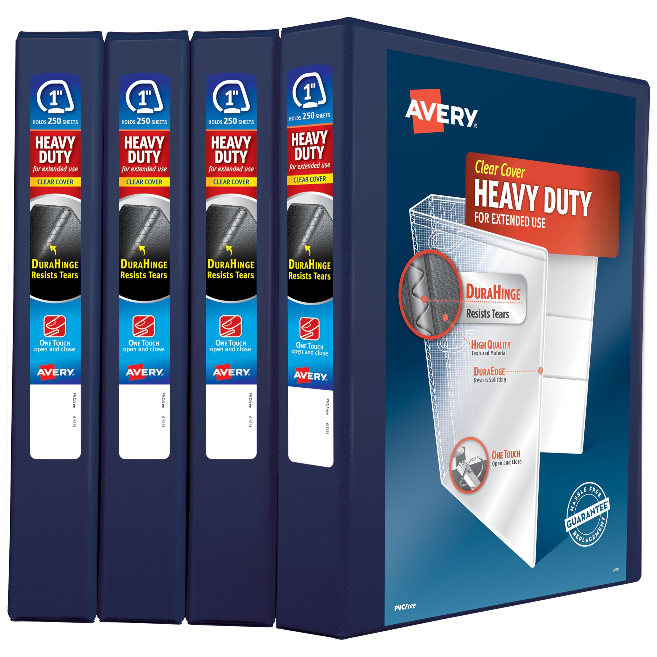 Avery Heavy Duty View 3 Ring Binder, 1" One Touch Slant Ring, Holds 8.5" x 11" Paper, 4 Navy Blue Binders (79869) — image 1