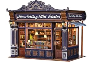 ETKVR Book Nook Kit, DIY Miniature Dollhouse Kit for Adults and Beginners, 3D Wooden Puzzle Bookend Booknook Library Tiny House Bookshelf Decor, Gifts for Friends Family - Noting Hill Stiories