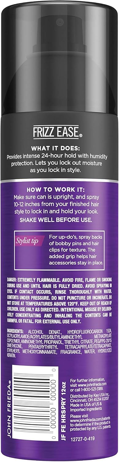 John Frieda Frizz Ease Firm Hold Hairspray, 12 Ounce Humidity Resistant Spray, for 24-hour Hold, featuring our unique Moisture Barrier : Hair Sprays : Beauty