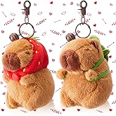 Simgoing 2 Pcs Capybara Plush Keychain Capybara Stuffed Animals Plush Pendant for Valentine's Gifts Exchange Birthday Party(Turtle Bag, Strawberry Hood)