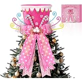AWHETIE Candy Cane Tree Topper,Christmas Tree Topper Peppermint Decorations | Top Hat Tree Topper,Velvet Pink Hat with Peppermint Bows Ribbon Ornaments,Hat Christmas Tree Topper for Holiday Decorations
