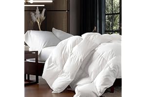 EGYPTIAN BEDDING Luxurious Oversized King 108" x 98" Size Goose Down Fiber Waterfowl Feather Fiber Comforter Duvet, 100% Egyptian Cotton Cover, 65 oz. Fill Weight, Baffle Box Design, White Solid