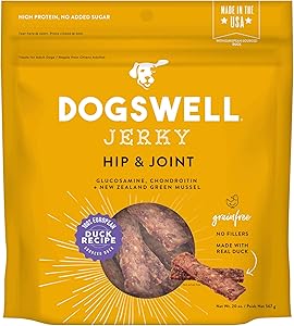 Dogswell Jerky Dog Treats, Made in USA Only with Glucosamine, Chondroitin & New Zealand Green Mussel for Happy Hips