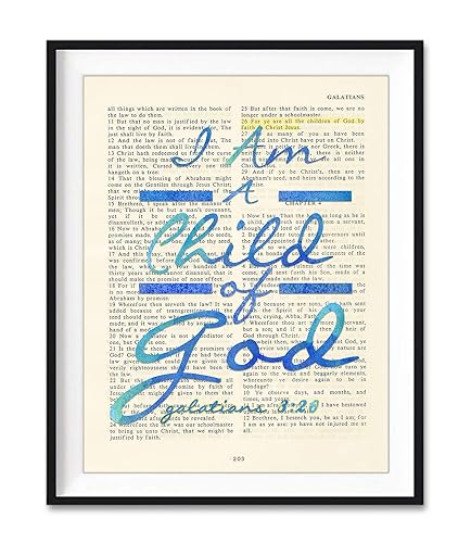 Amazon Com I Am A Child Of God Galatians 3 26 Blue Christian Art Print Unframed Vintage Bible Verse Scripture Wall Decor Poster Inspirational Gift 8x10 Inches Handmade