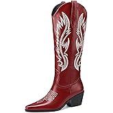 LingxiaUne Western Cowboy Boots - White Cowboy Boots with Bow Mid Calf Cowgirl Boot for Women Comfortable Chunky Heel Ideal for Country Night Party