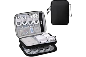 DDgro Travel Electronics Organizer Pouch Bag for Tech Gadgets & Airplane Accessories, for Cables/Cords & Chargers/iPad Mini/Kindle (Large, Black)