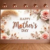Mother's Day Banner Decorations Pink Happy Mother's Day Party Banner Backdrop Photo Booth Background for Mom Happy Birthday Mom Supplies Decor Indoor Outdoor Wall Decorations