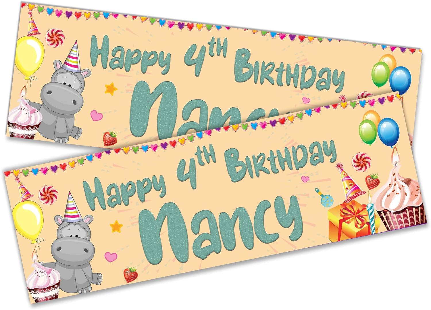 x2 Personalised Birthday Banner Hippopotamus Design Amazon.co.uk