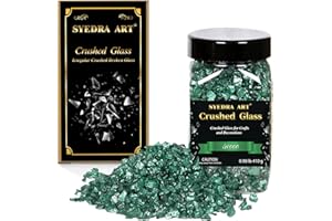 SYEDRA ART Syedra Crushed Glass for Crafts Metallic Chips, Glitter Crystal Broken Glass, 3-6mm,410G (Green)