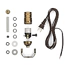 Lamp Base Socket Kit - Electrical Wiring Set for Making, Repairing and Repurposing Lamps - Rewire a Vintage Lamp or Create a Custom Light From Scratch - Antique Brass Socket - 12 Foot Long Brown Cord