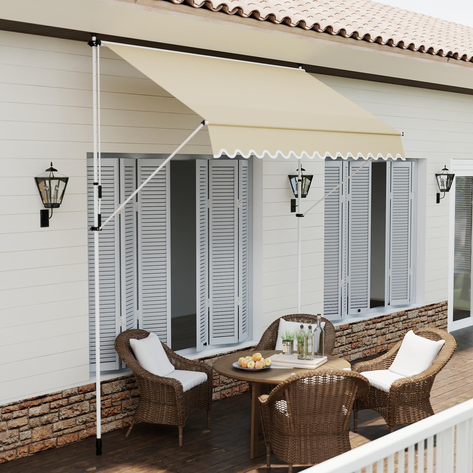 Photo 1 of PATISOL 118"x51" Manual Retractable Awning Aluminum Outdoor Patio Sunshade Shelter,Adjustable Patio Door Window Awning Canopy with Sun Shade Curtain for Garden,Backyard(Beige)