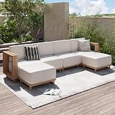 Aoxun Patio Furniture Set, 6 Piece Outdoor Sofa Set, Yellow/Beige | All‑Weather Rattan Modular Sofa with 10'' Ultra‑Thick Cus