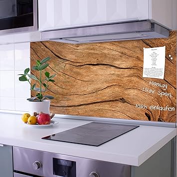 Banjado Glas Spritzschutz Fur Kuche Und Herd Kuchenruckwand Mit Motiv Trockenes Holz Glasruckwand Selbstklebend Ohne Bohren Kuchenspiegel Magnetisch Und Beschreibbar 120x60cm Amazon De Kuche Haushalt