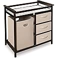 Badger Basket Modern Baby Changing Table with Laundry Hamper, 3 Storage Drawers and Pad, Diaper Change Station - Espresso/Ecru