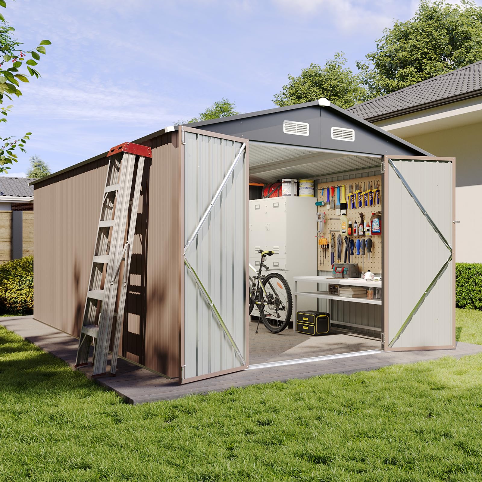 Aoxun 8'x15' Outdoor Metal Storage Shed with