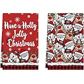 XCHI Snowman Santa Claus Deer Christmas Kitchen Towels Dish Towels 18x26 Inch Xmas Home Kitchen Decorations Hand Towels Set of 2 Drying Dishcloth
