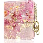 Aiawoxc Womens Wallet, RFID Small Wallets for Women, Slim Compact Credit Card Holder, Cute Leather Bifold Ladies Purse with Zipper Coin Pocket and ID Window, Gold Pink Marble