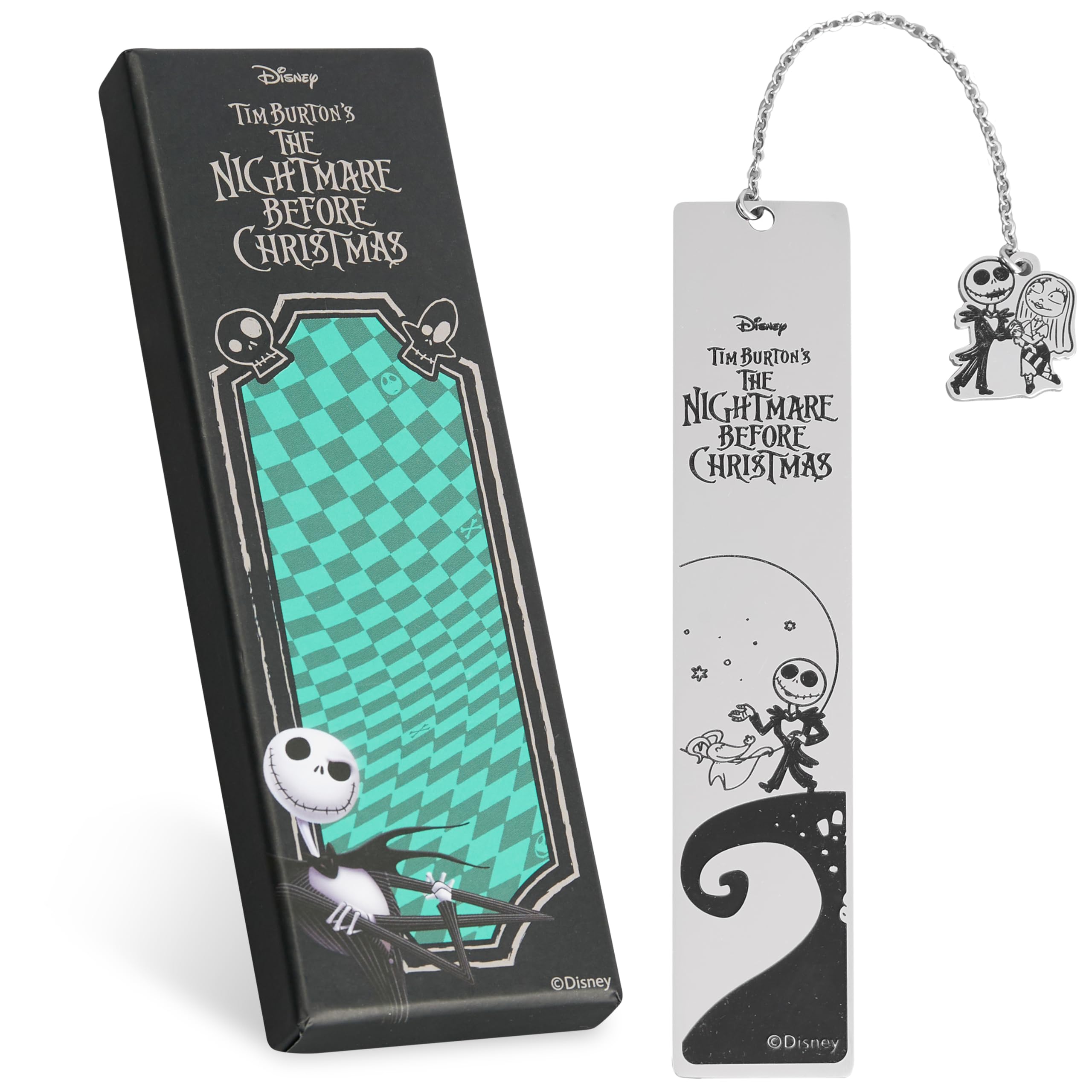Disney Stitch Bookmark with Gift Box Metal Page Markers Hanging Charm Stainless Steel Gifts for Women Teens Kids School Uni Reading Teacher Gifts (Silver Jack Skellington) — image 1