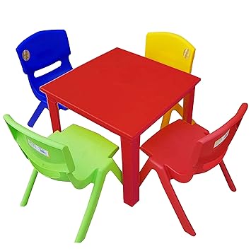 Strong Kids Children Table And Chairs Set For Study Activity Garden Indoor Red Table 4 Chairs Mix
