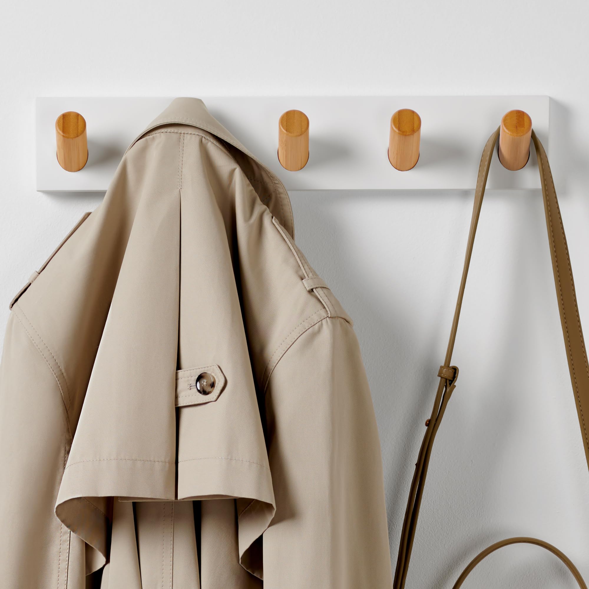 LARHN White Coat Hooks Wall Mounted Coat Rack with 5 XL Hooks, 42cm - All Fixings Included for Quick & Easy Installation