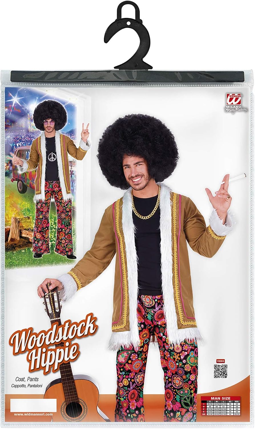 WIDMANN 02201 Adult Mens Hippie Costume. Include Coat and multicoloured trousers. 60s 70s Hippy/Woodstock, Fancy Dress, Outfit - Image 3