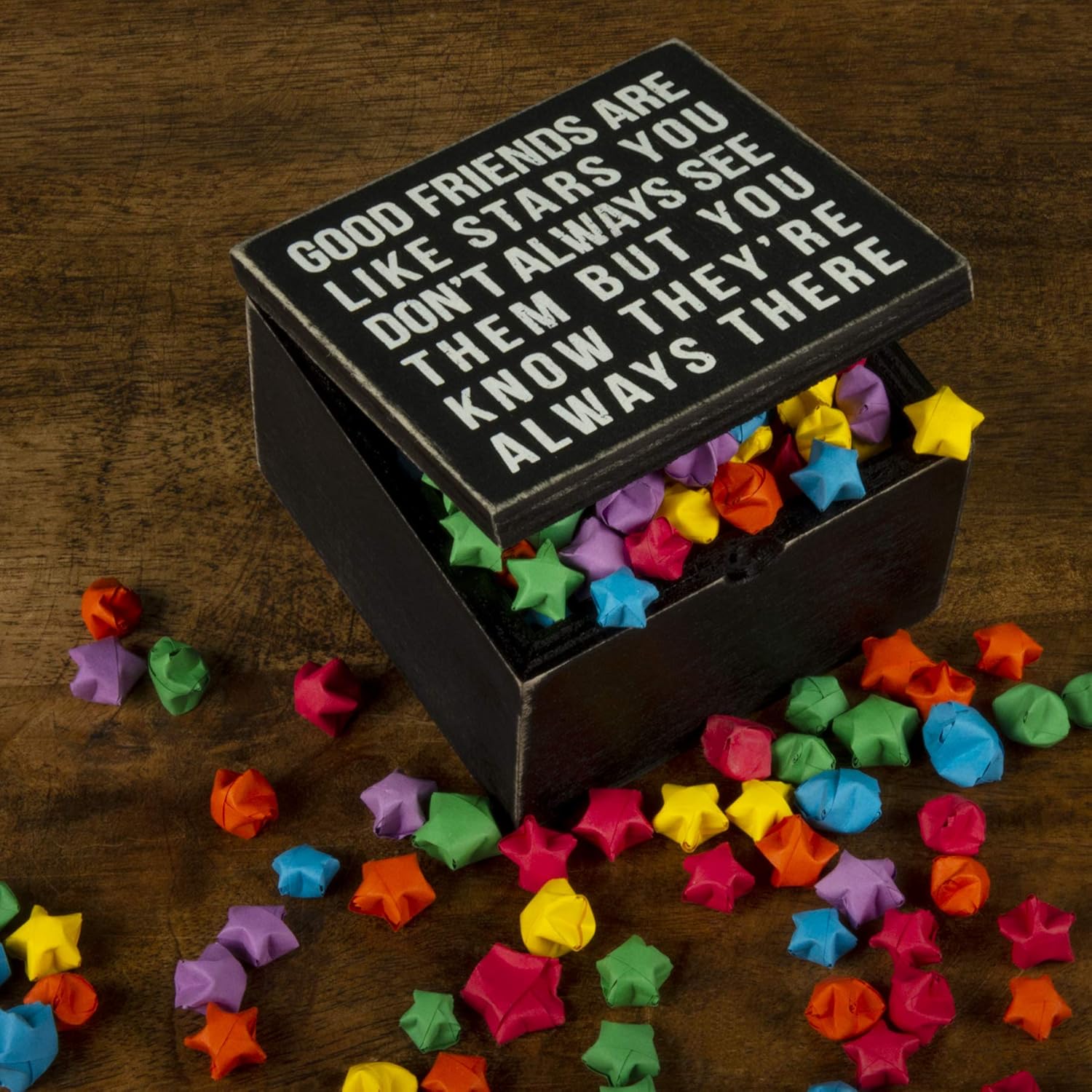 Primitives by Kathy 18192 Classic Hinged Wood Box, 4 x 4 x 2.75-Inches, Good Friends Are Like Stars: Home & Kitchen