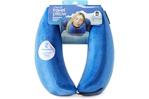 TRAVELREST Nest Neck Pillow Travel Essentials - Memory Foam Pillow and Patented Design, Support for Long Flights, Travel Accessories, Comfortable and Compact, Washable, Attaches to Luggage - Blue