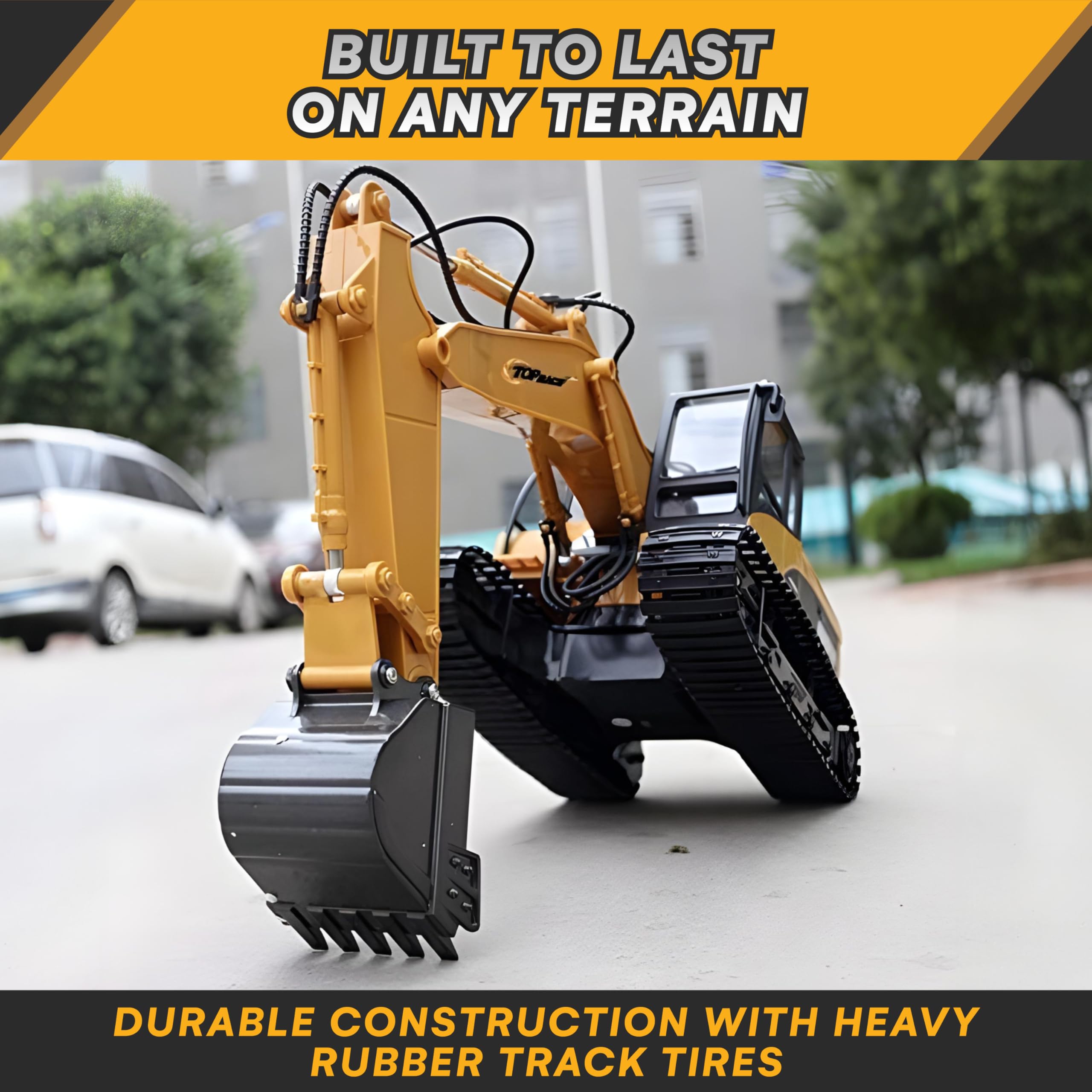 Top Race 15 Channel Full Functional Remote Control Excavator, Remote Control Excavator Toy with 2.4GHz Transmitter and Metal Shovel - 1:14 Scale Battery Powered Construction Tractor for Kids - TR 211