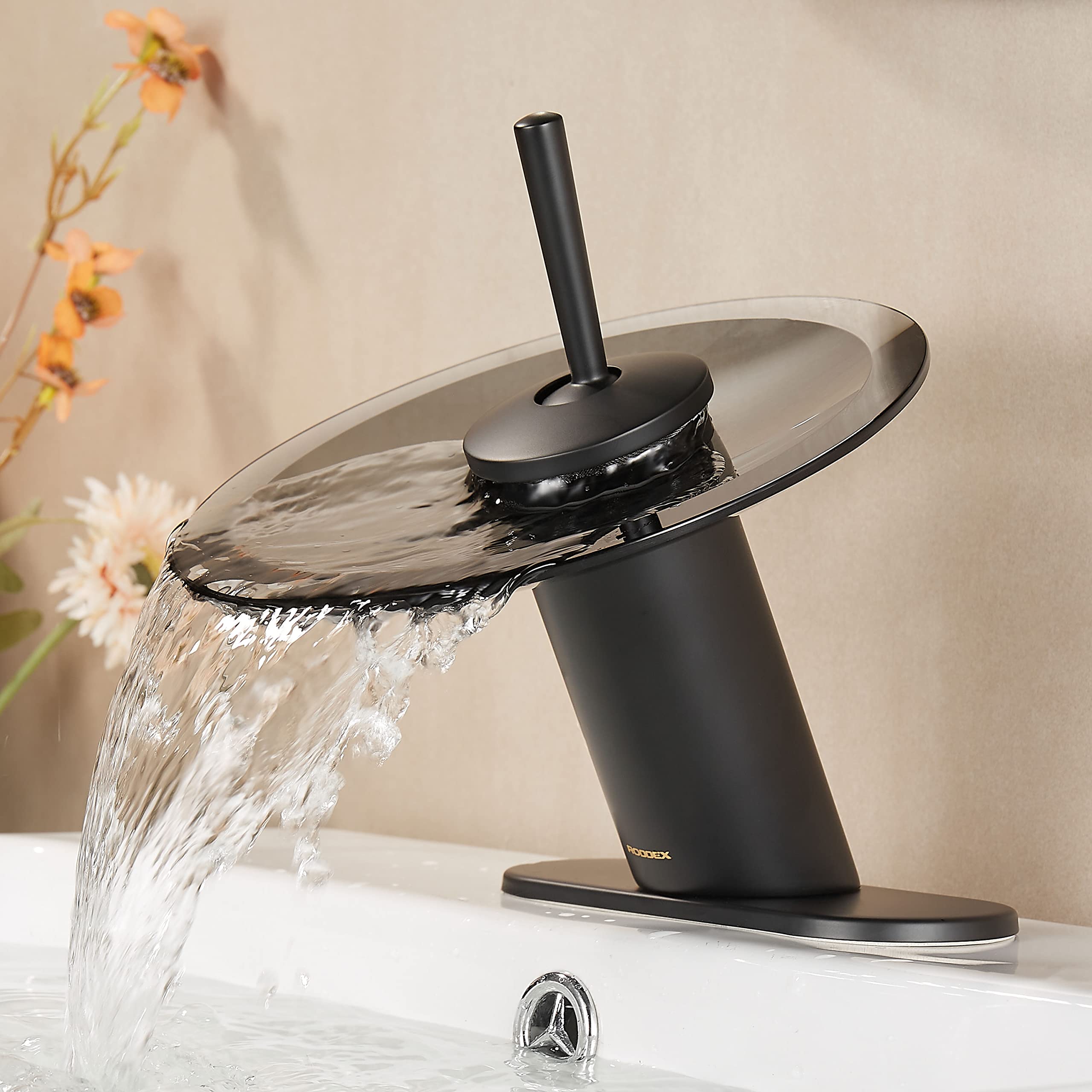 RODDEX Waterfall Bathroom Sink Faucet Solid Brass Glass One Handle ...