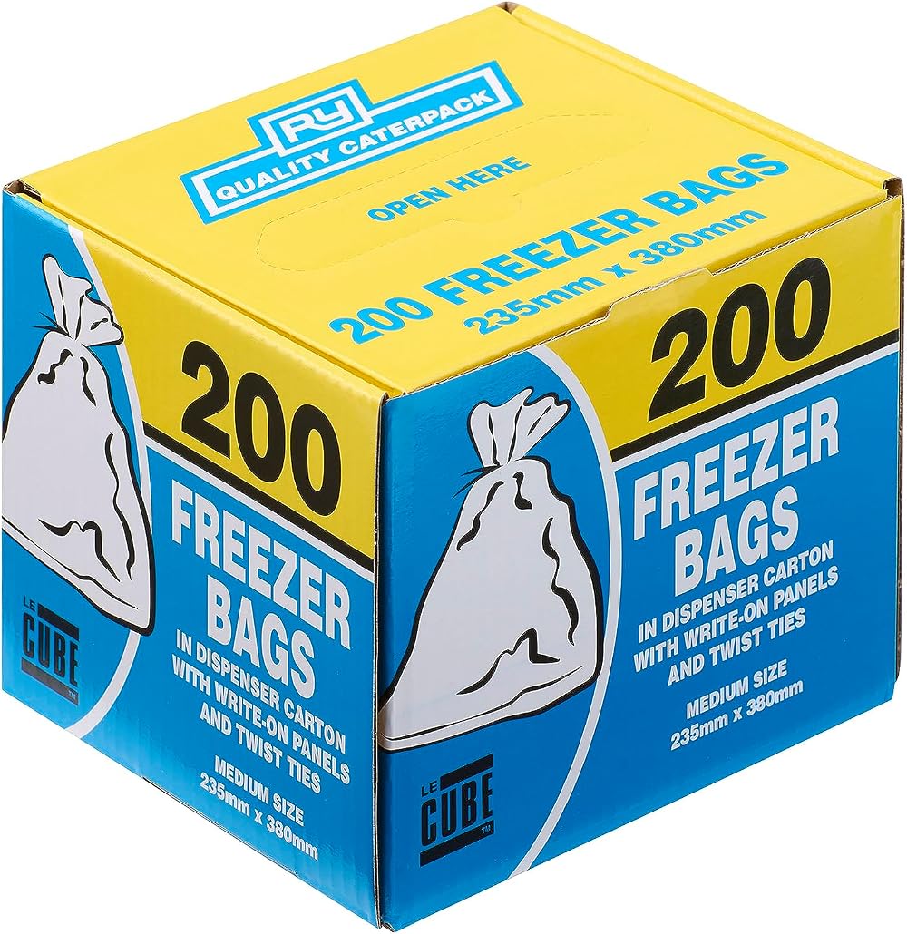 LE CUBE Freezer Bags 200 Medium Food Storage Clear Plastic White Write-on Panel