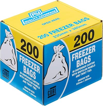 LE CUBE Freezer Bags 200 Medium Food Storage Clear Plastic White Write-on Panel