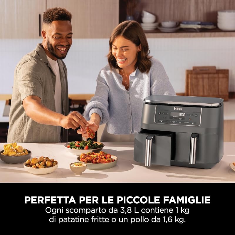 Doppia Zona, Friggitrice ad Aria Grande, 7,6L, Grigio Piombo