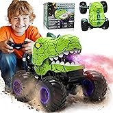 BEZGAR Monster Truck Toys - Remote Control Monster Truck with Spray, Light, Music, Dinosaur Toys for Kids, 1:20 Scale RC Truck with 360° Spins and Drifting, Remote Control Car for Boys 4-7 Green